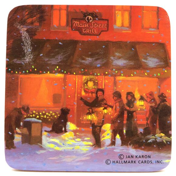 Hallmark Jan Karon Christmas Coaster Set 4 Cork Backed Winter Village Scenes - Picture 6 of 9